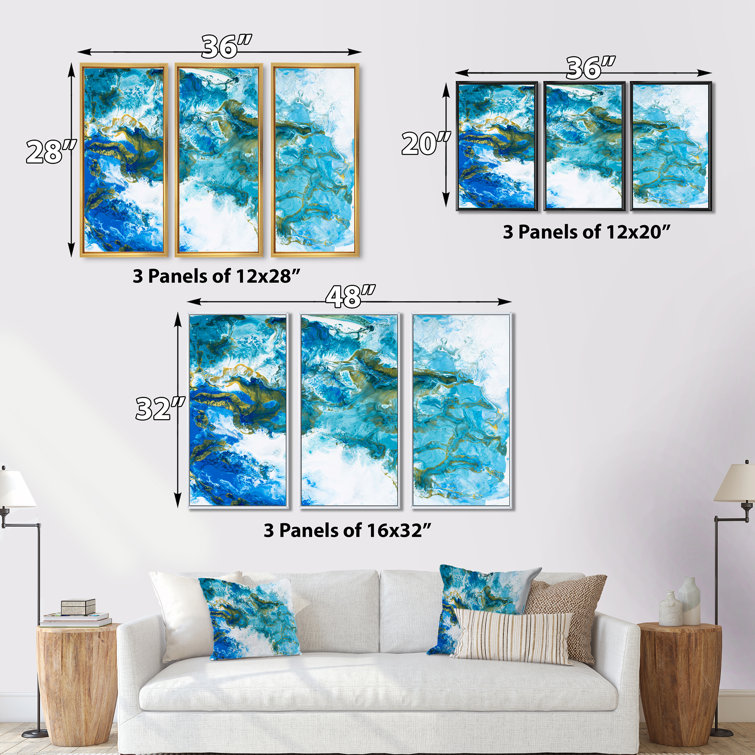 Wrought Studio Blue And White Liquid Art Waves VI Modern Framed